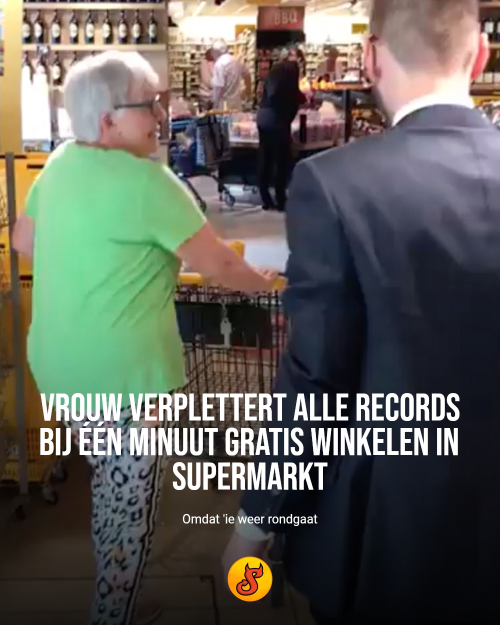 Vrouw verplettert alle records bij één minuut gratis winkelen in supermarkt