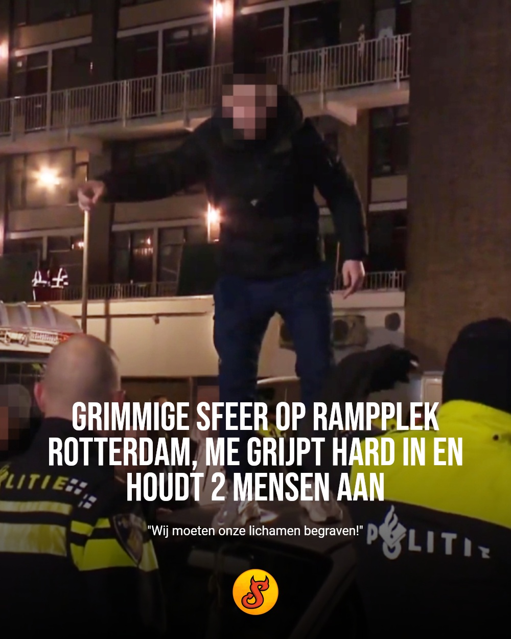 Grimmige sfeer op rampplek Rotterdam, ME grijpt hard in en houdt 2 mensen aan