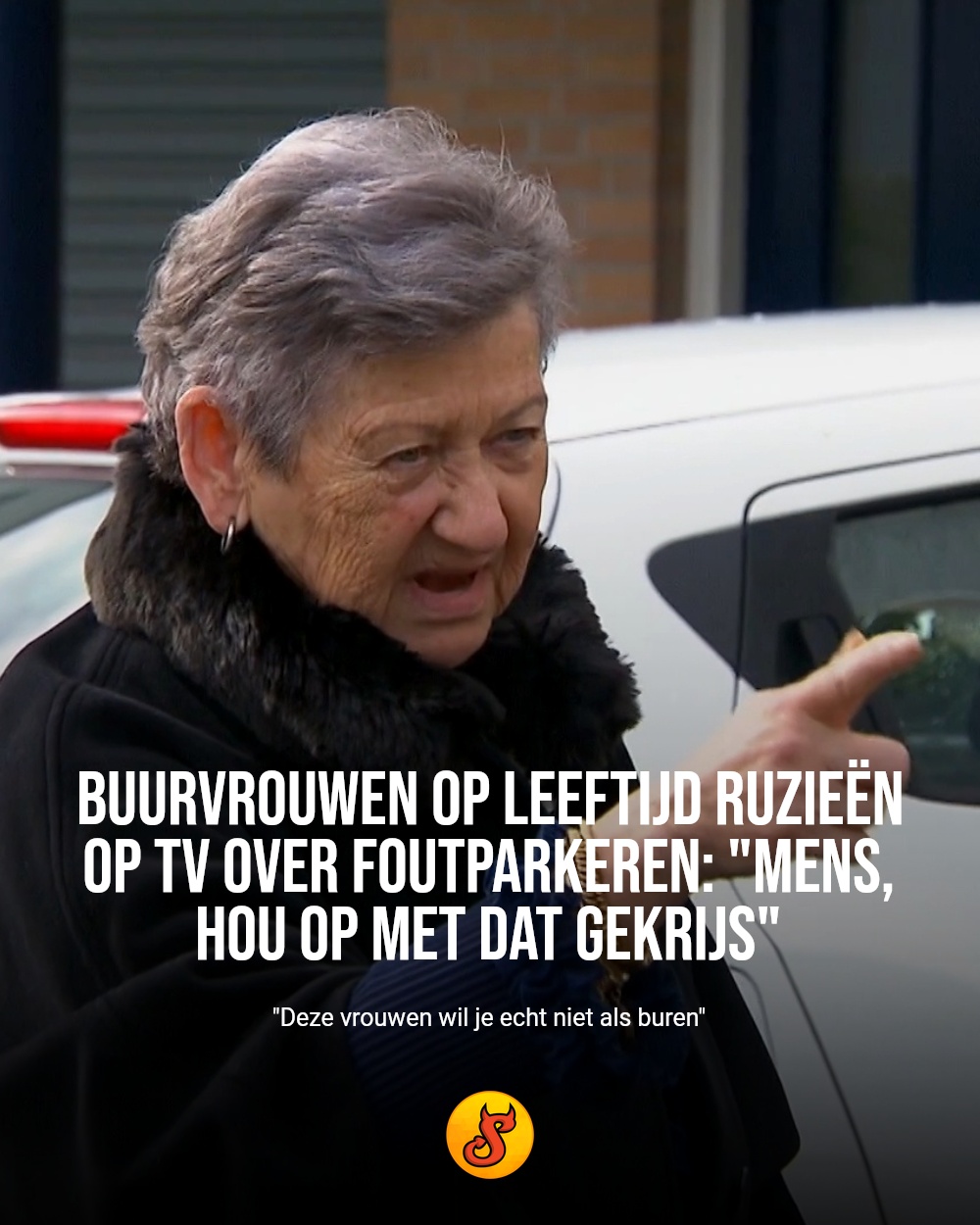 Buurvrouwen op leeftijd ruzieën op tv over foutparkeren: "Mens, hou op met dat gekrijs"