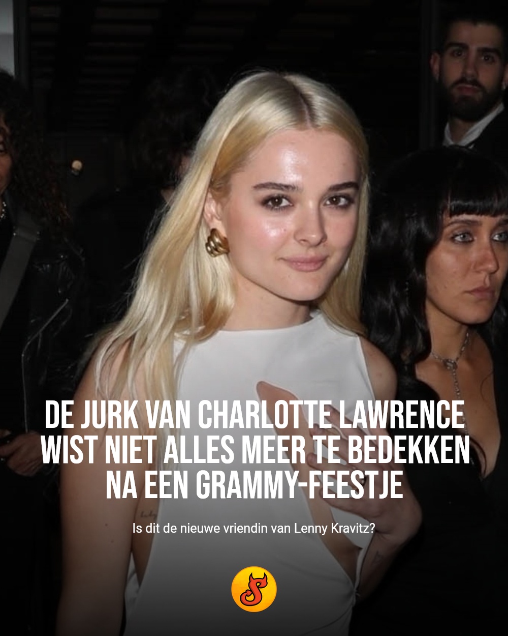 De jurk van Charlotte Lawrence wist niet alles meer te bedekken na een Grammy-feestje