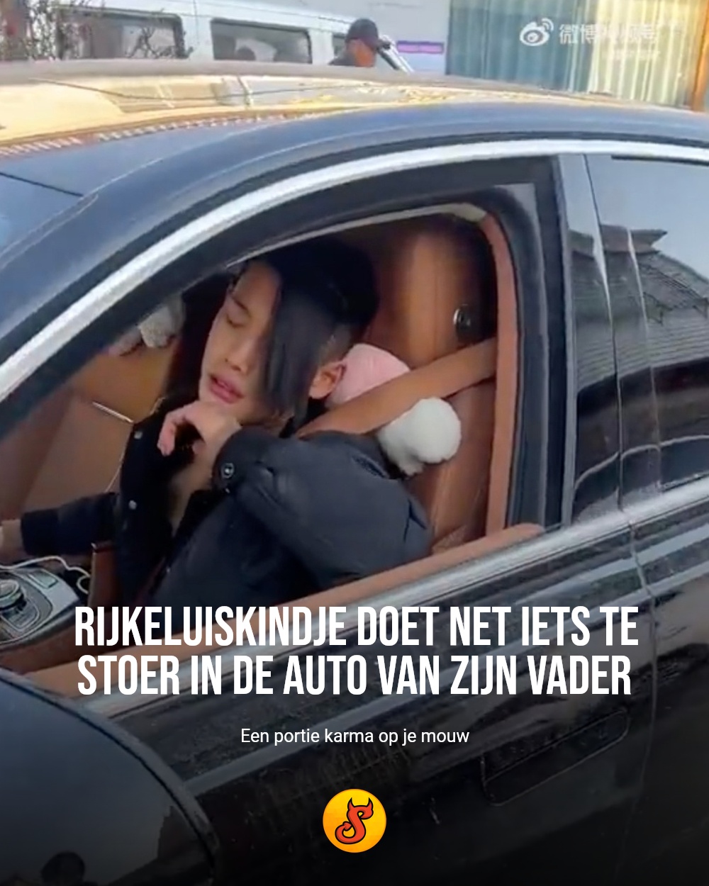 Rijkeluiskindje doet net iets te stoer in de auto van zijn vader