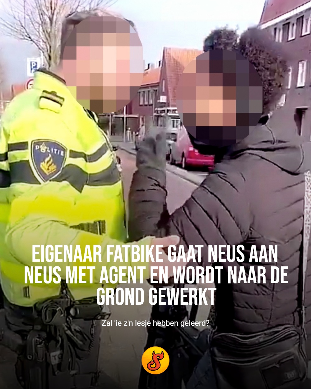 Eigenaar fatbike gaat neus aan neus met agent en wordt naar de grond gewerkt