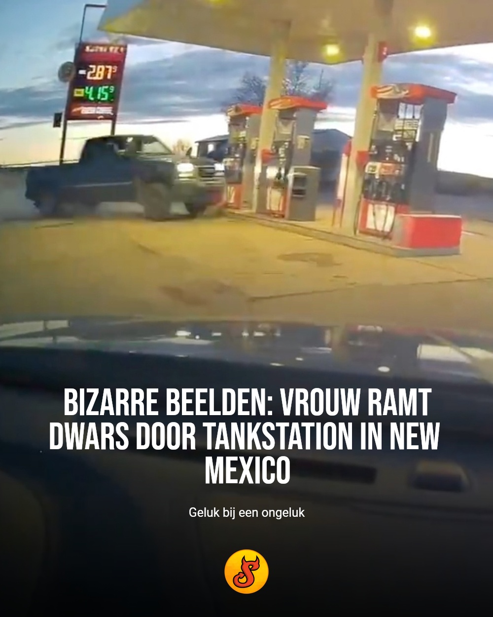Bizarre beelden: vrouw ramt dwars door tankstation in New Mexico