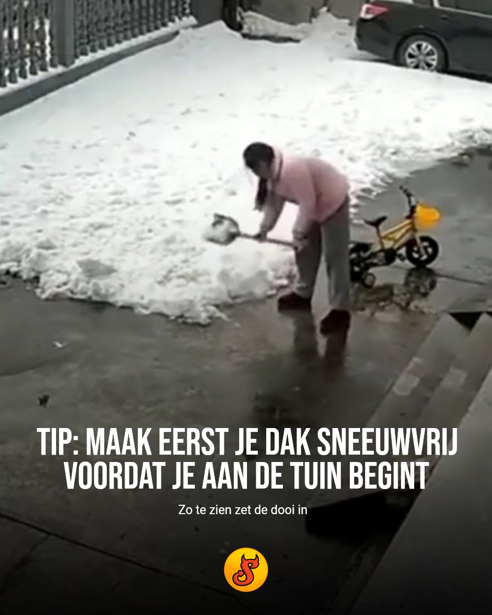 Tip: maak eerst je dak sneeuwvrij voordat je aan de tuin begint