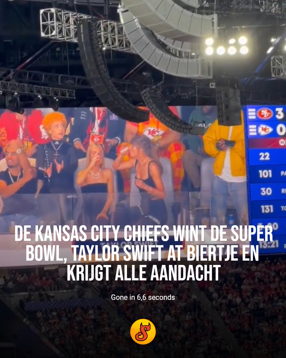 De Kansas City Chiefs wint de Super Bowl, Taylor Swift at biertje en krijgt alle aandacht