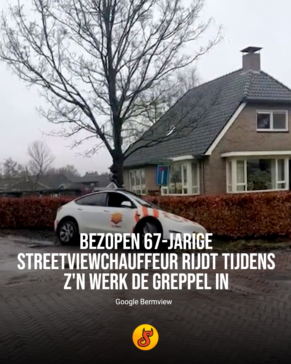 Bezopen 67-jarige streetviewchauffeur rijdt tijdens z'n werk de greppel in