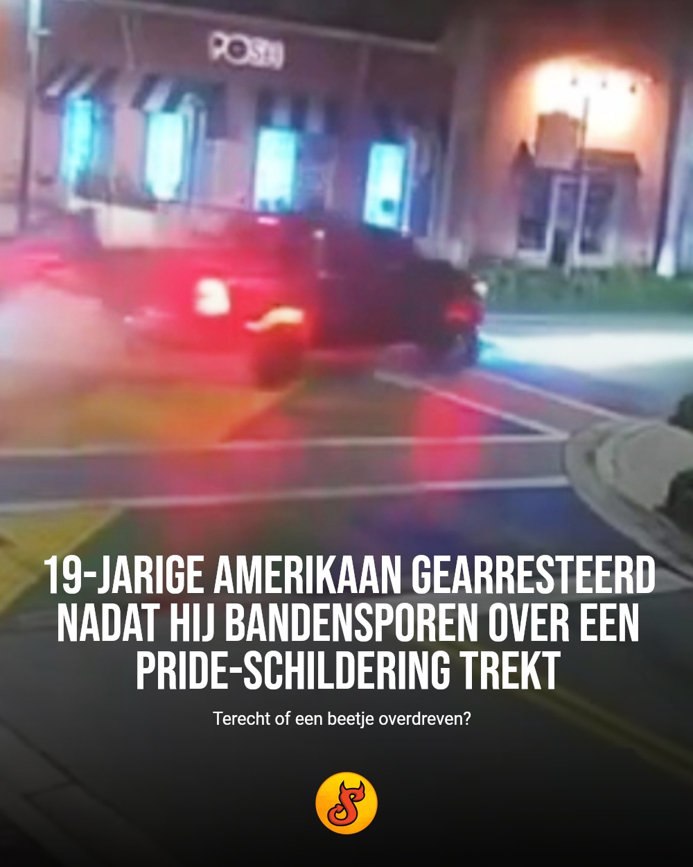 19-jarige Amerikaan gearresteerd nadat hij bandensporen over een Pride-schildering trekt