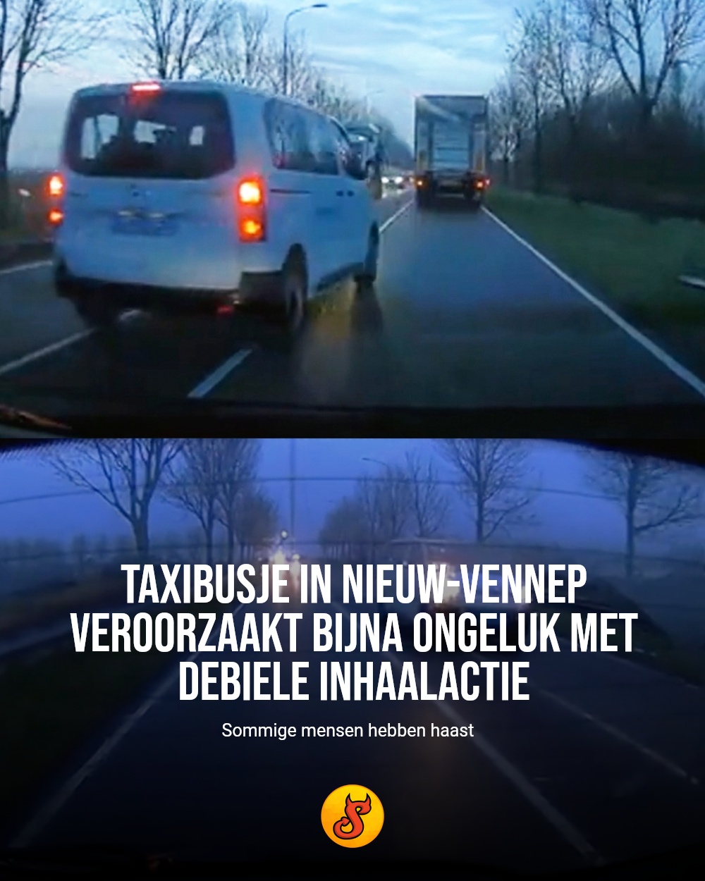 Taxibusje in Nieuw-Vennep veroorzaakt bijna ongeluk met debiele inhaalactie