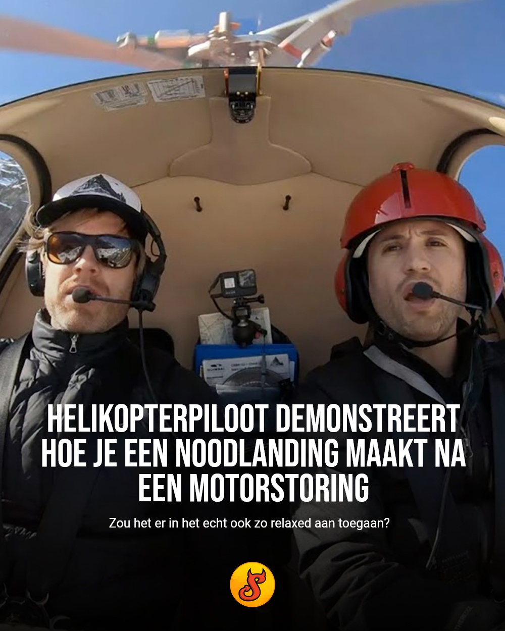 Helikopterpiloot demonstreert hoe je een noodlanding maakt na een motorstoring