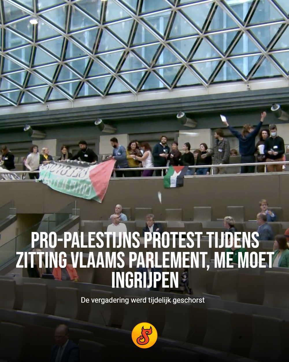 Pro-Palestijns protest tijdens zitting Vlaams Parlement, ME moet ingrijpen