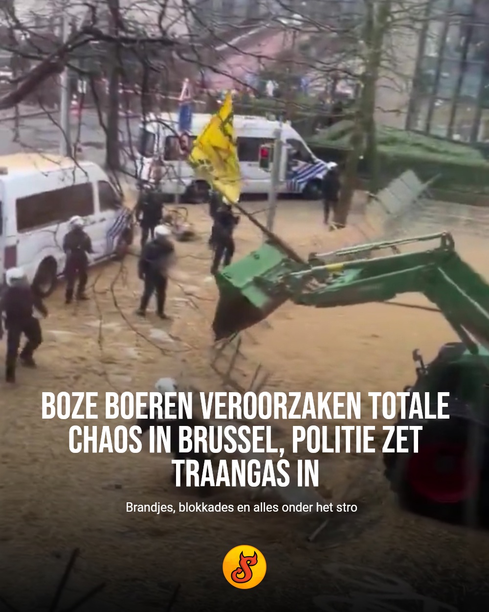 Boze boeren veroorzaken totale chaos in Brussel, politie zet traangas in