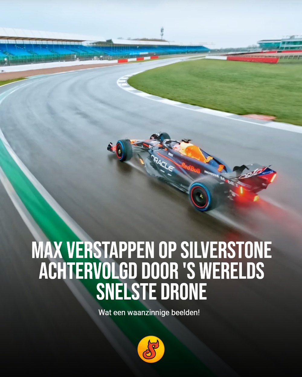 Max Verstappen op Silverstone achtervolgd door 's werelds snelste drone