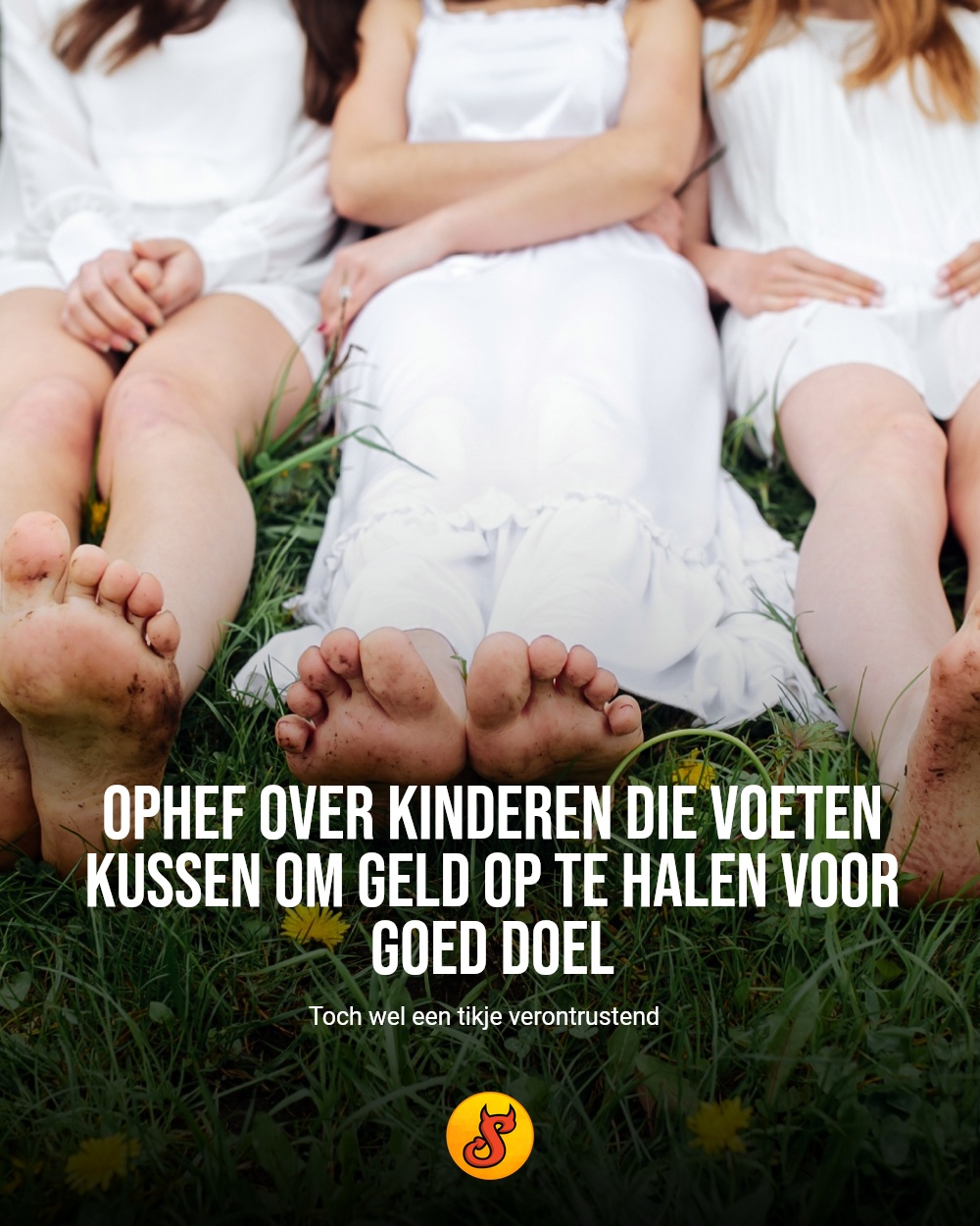 Ophef over kinderen die voeten kussen om geld op te halen voor goed doel