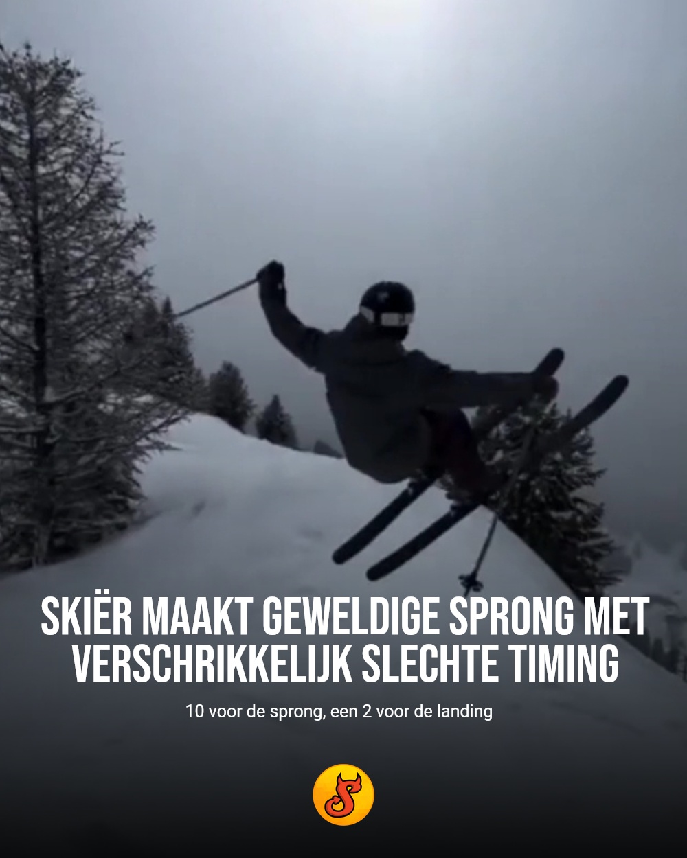 Skiër maakt geweldige sprong met verschrikkelijk slechte timing