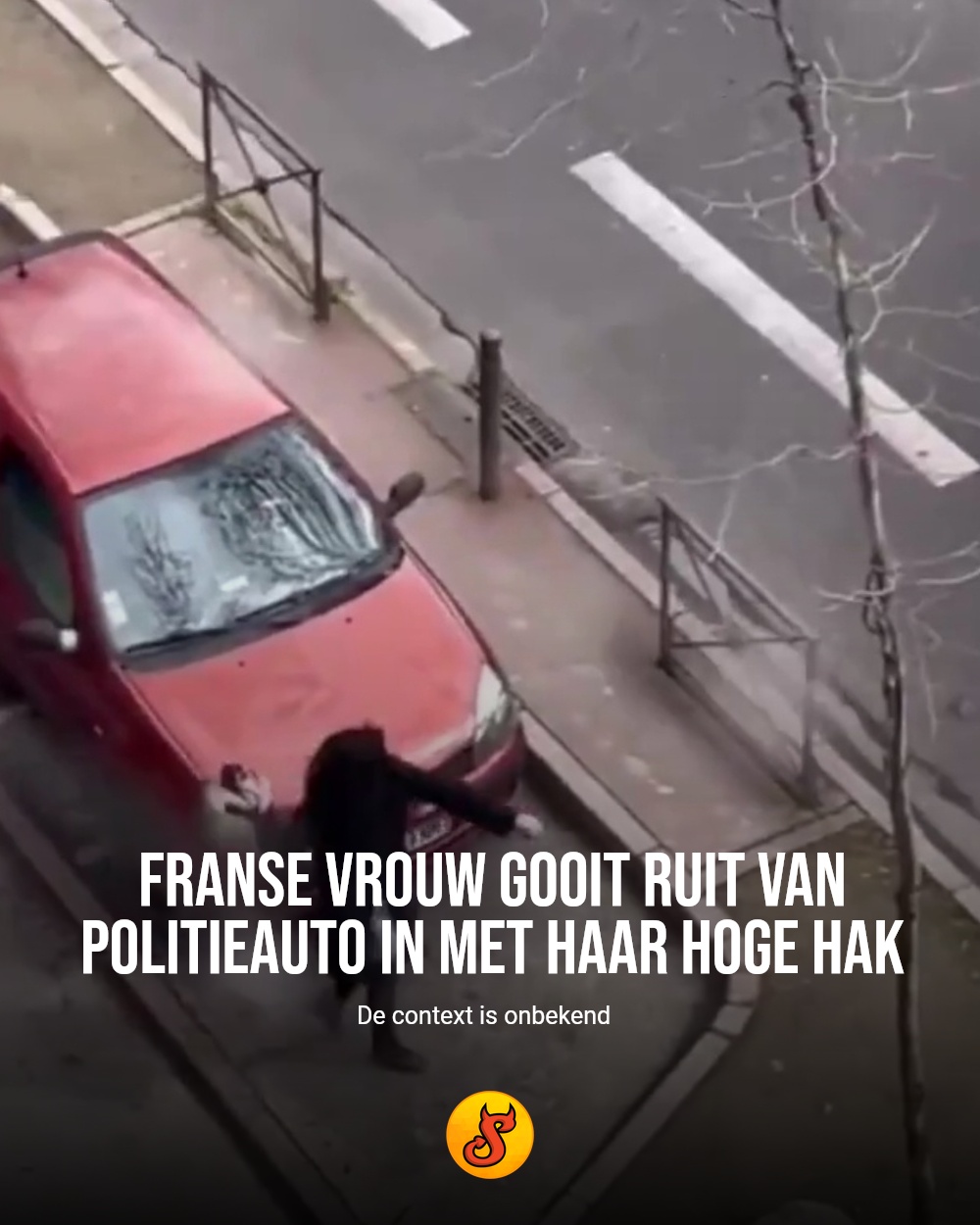 Franse vrouw gooit ruit van politieauto in met haar hoge hak