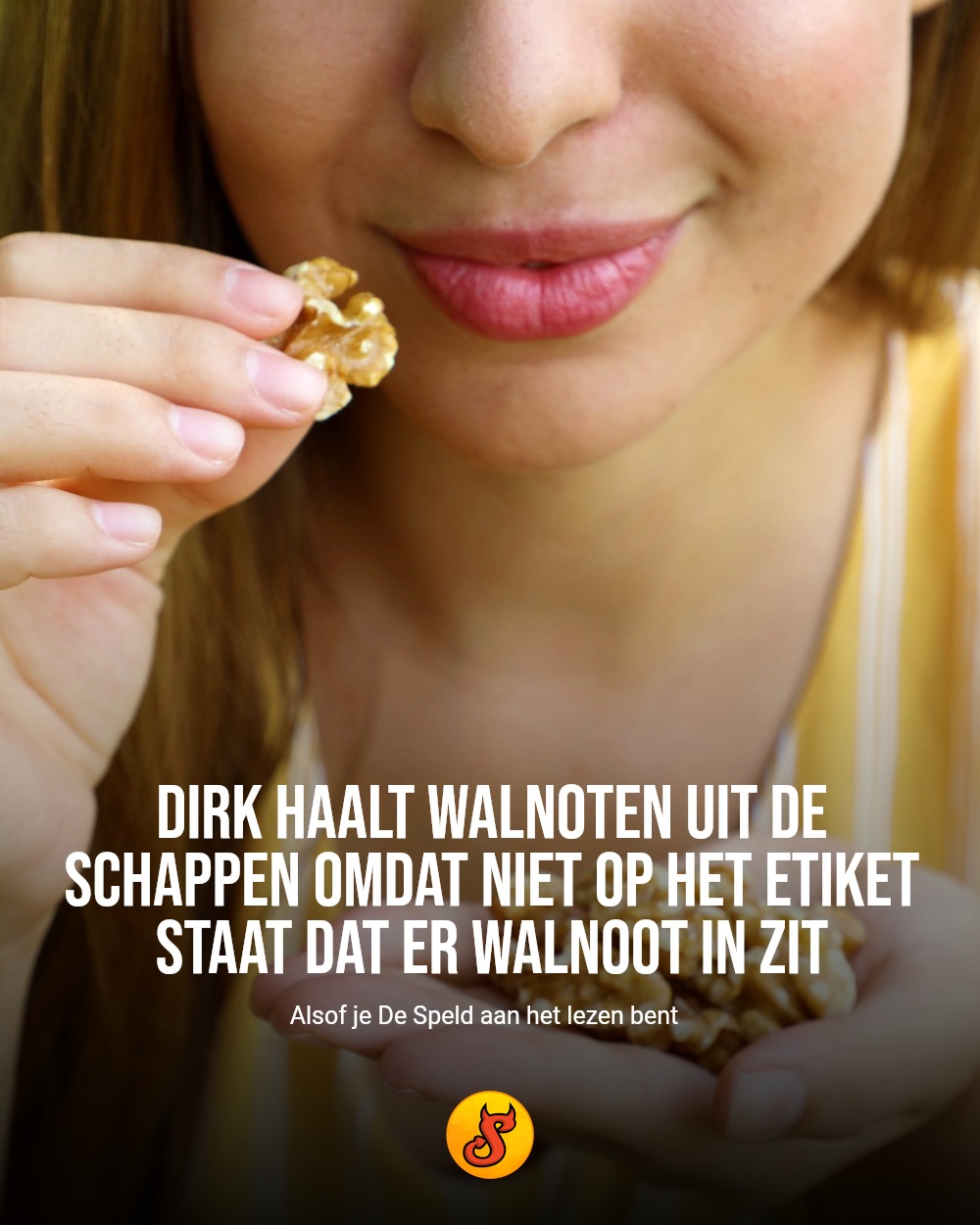 Dirk haalt walnoten uit de schappen omdat niet op het etiket staat dat er walnoot in zit