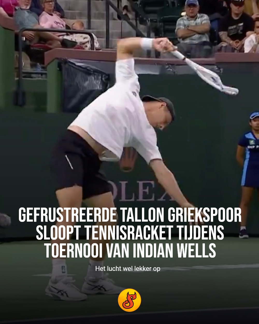 Gefrustreerde Tallon Griekspoor sloopt tennisracket tijdens toernooi van Indian Wells