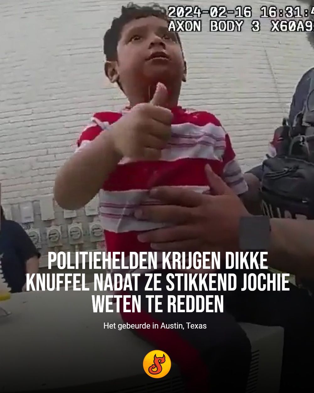 Politiehelden krijgen dikke knuffel nadat ze stikkend jochie weten te redden