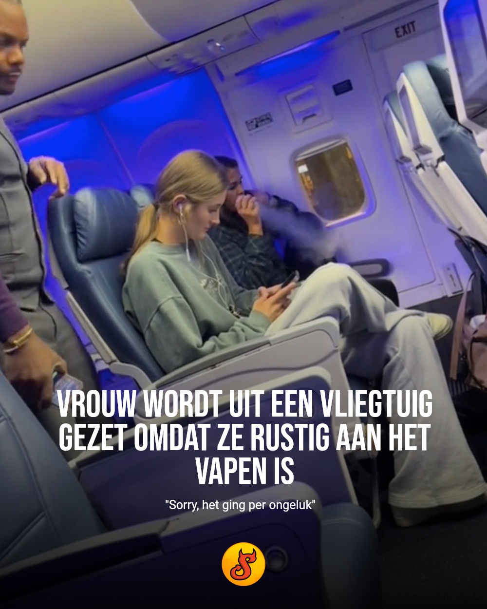 Vrouw wordt uit een vliegtuig gezet omdat ze rustig aan het vapen is