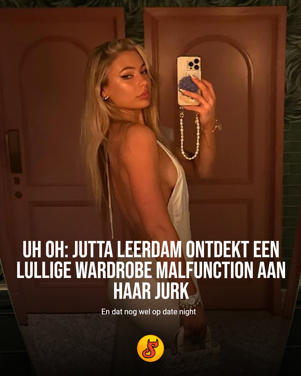 Uh oh: Jutta Leerdam ontdekt een lullige wardrobe malfunction aan haar jurk