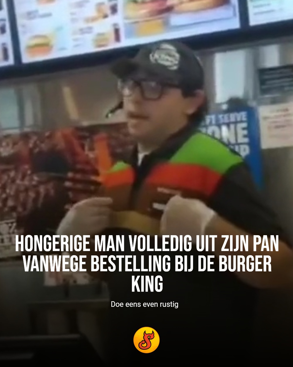 Hongerige man volledig uit zijn pan vanwege bestelling bij de Burger King