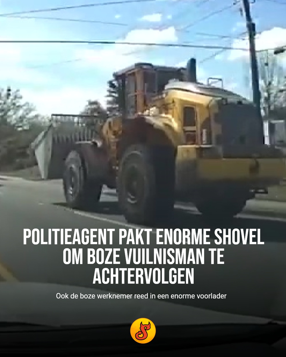 Politieagent pakt enorme shovel om boze vuilnisman te achtervolgen