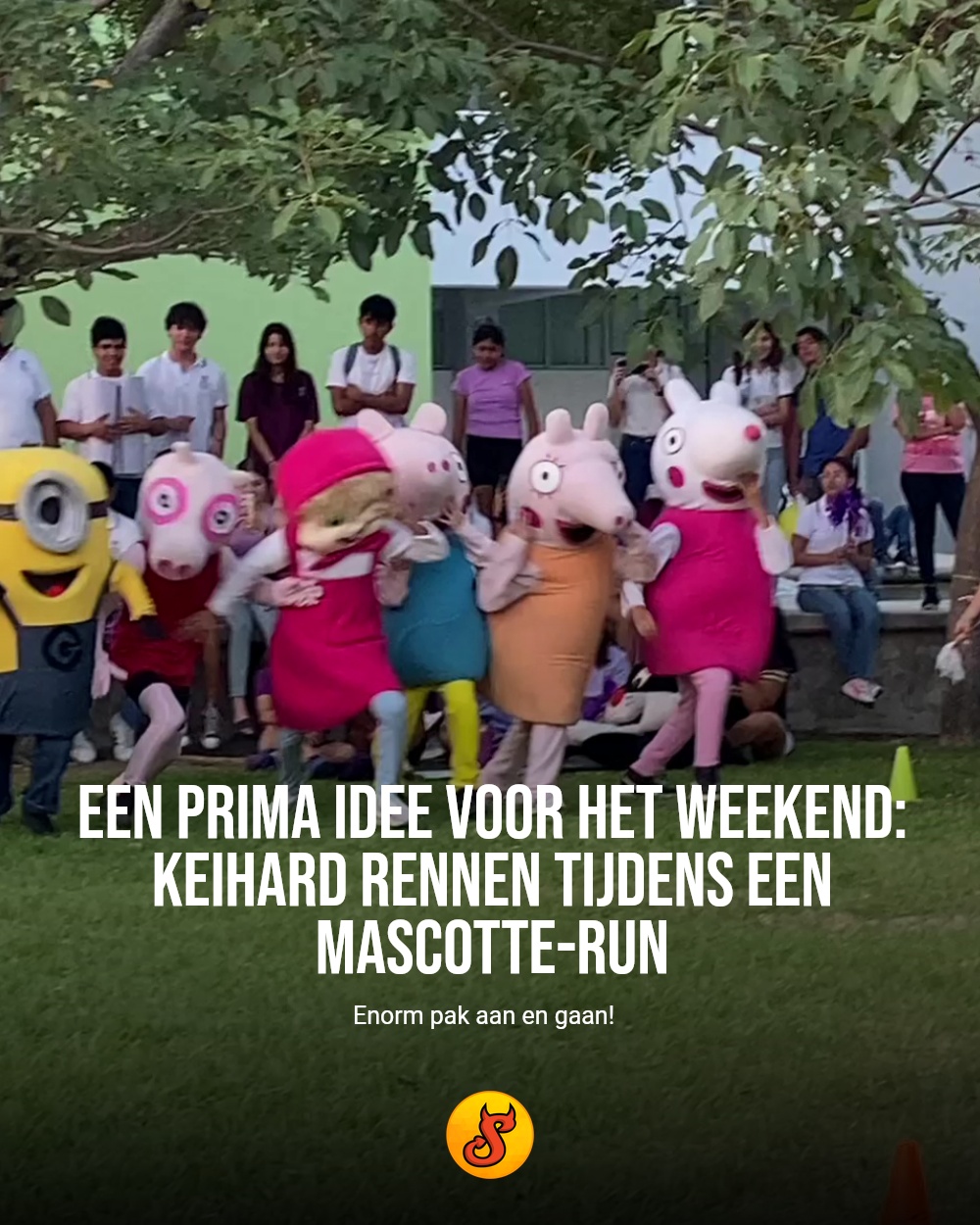 Een prima idee voor het weekend: keihard rennen tijdens een mascotte-run