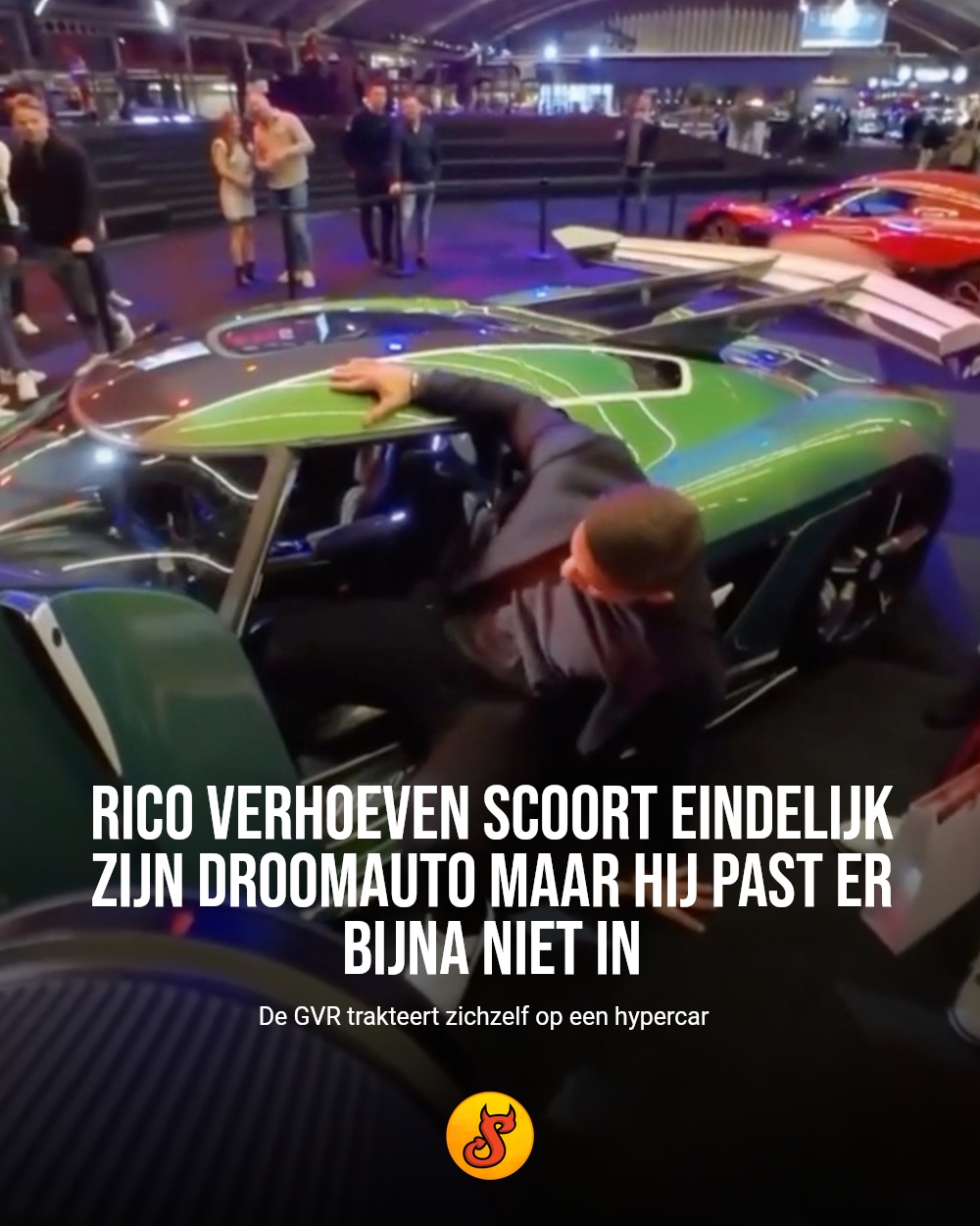 Rico Verhoeven scoort eindelijk zijn droomauto maar hij past er bijna niet in