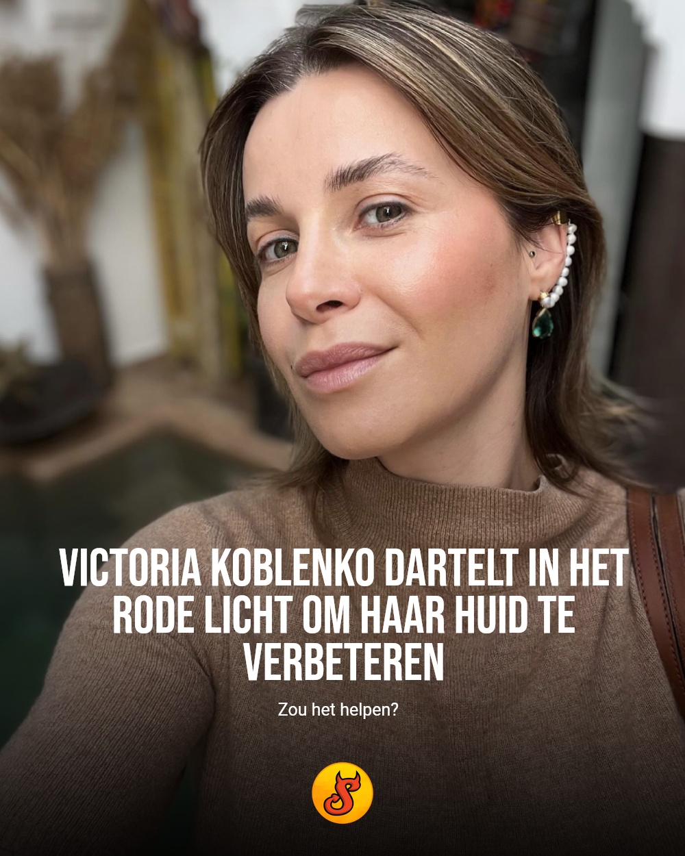 Victoria Koblenko dartelt in het rode licht om haar huid te verbeteren