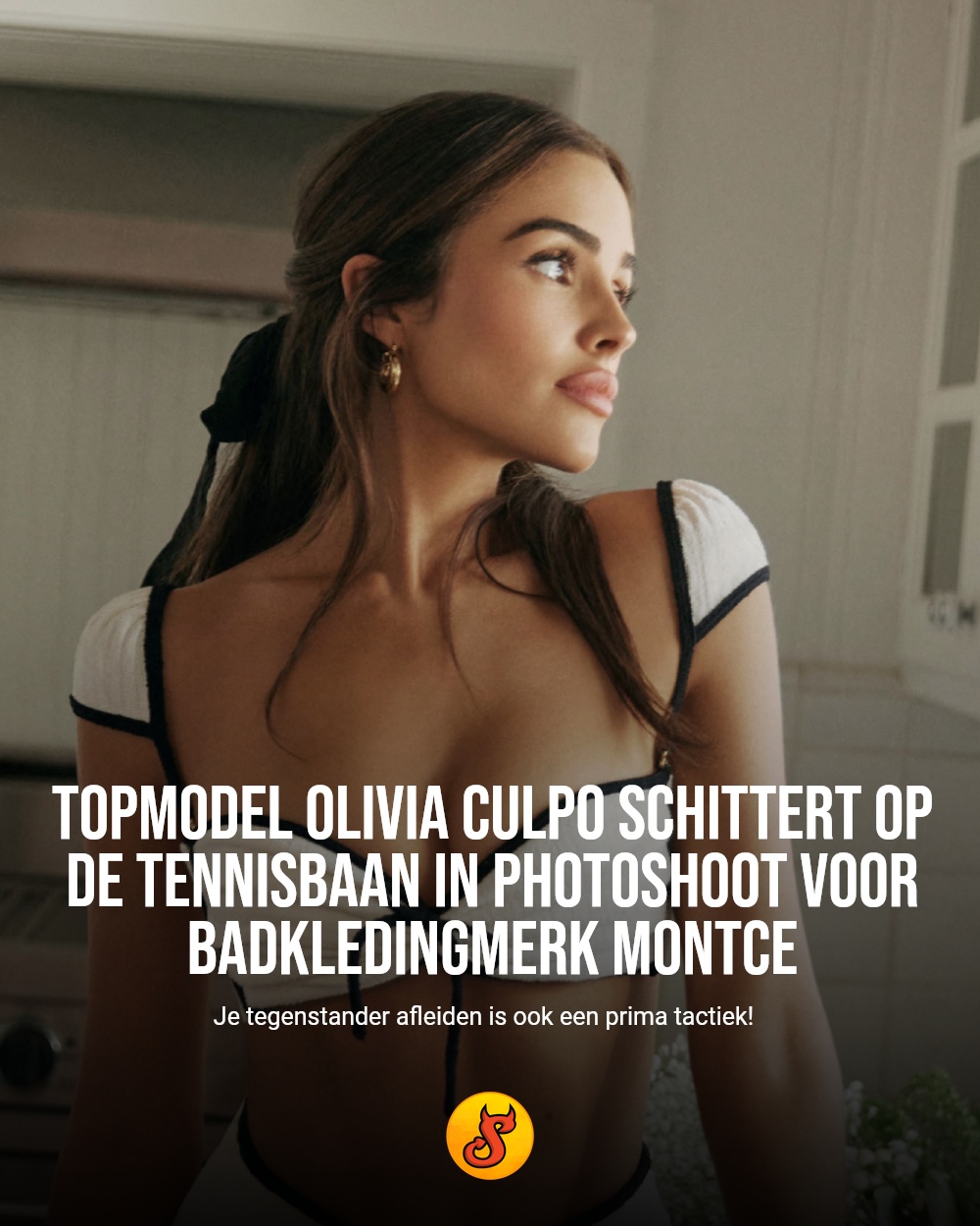 Topmodel Olivia Culpo schittert op de tennisbaan in photoshoot voor badkledingmerk Montce