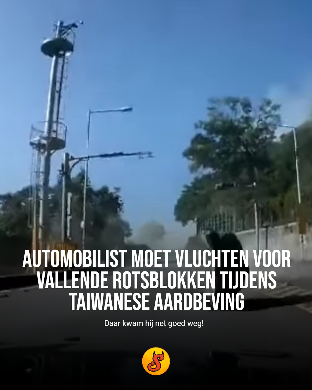 Automobilist moet vluchten voor vallende rotsblokken tijdens Taiwanese aardbeving