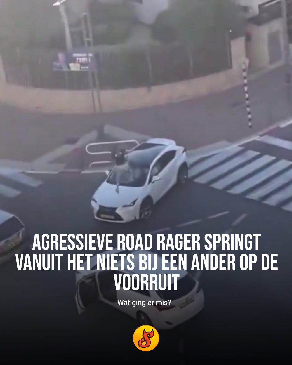 Agressieve road rager springt vanuit het niets bij een ander op de voorruit