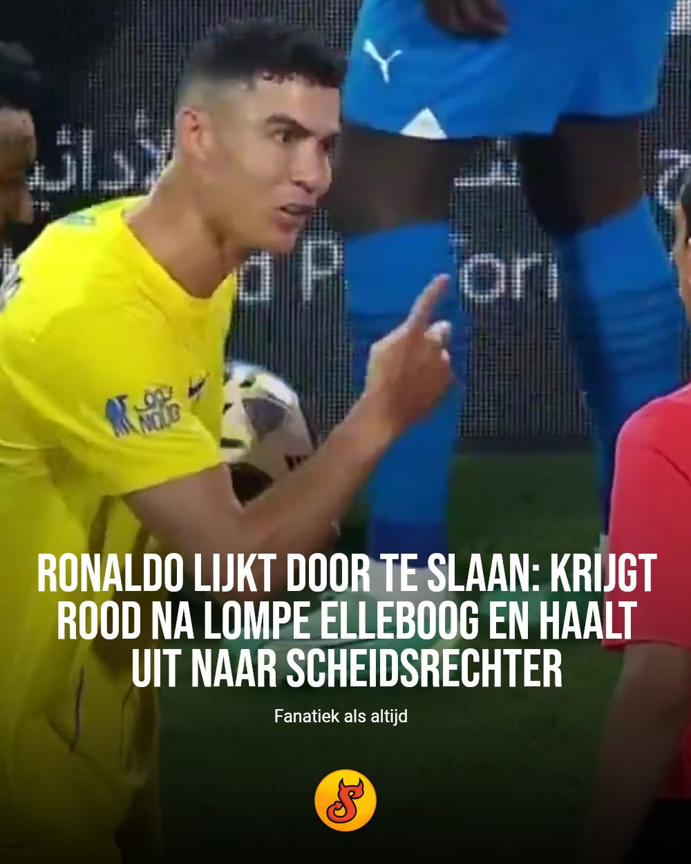 Ronaldo lijkt door te slaan: krijgt rood na lompe elleboog en haalt uit naar scheidsrechter
