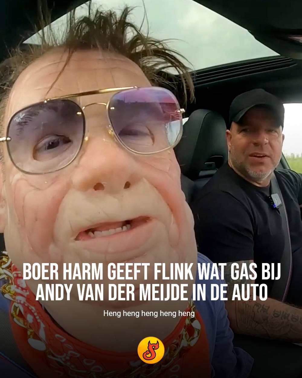 Boer Harm geeft flink wat gas bij Andy van der Meijde in de auto