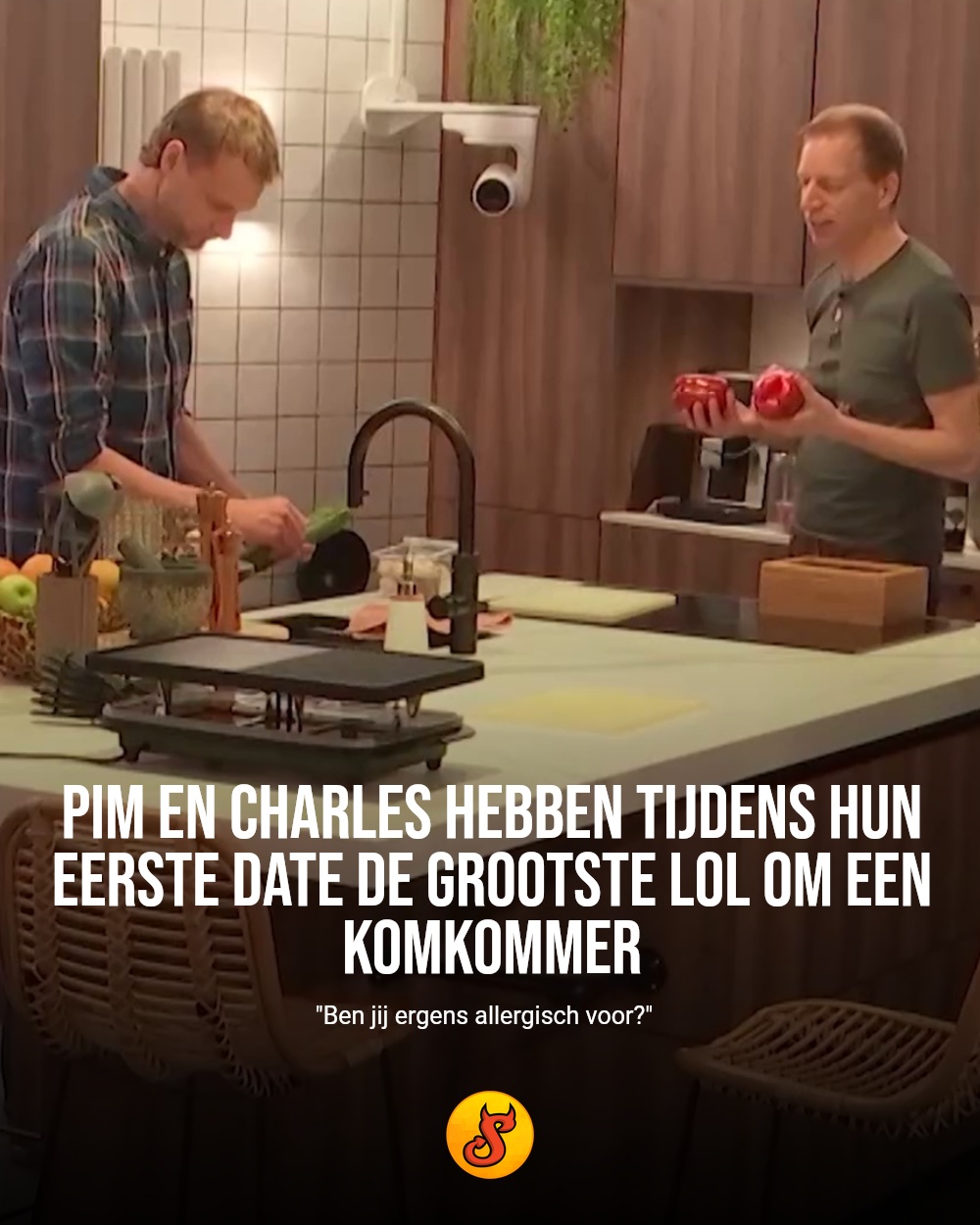 Pim en Charles hebben tijdens hun eerste date de grootste lol om een komkommer