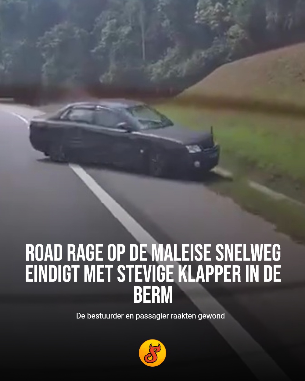 Road rage op de Maleise snelweg eindigt met stevige klapper in de berm