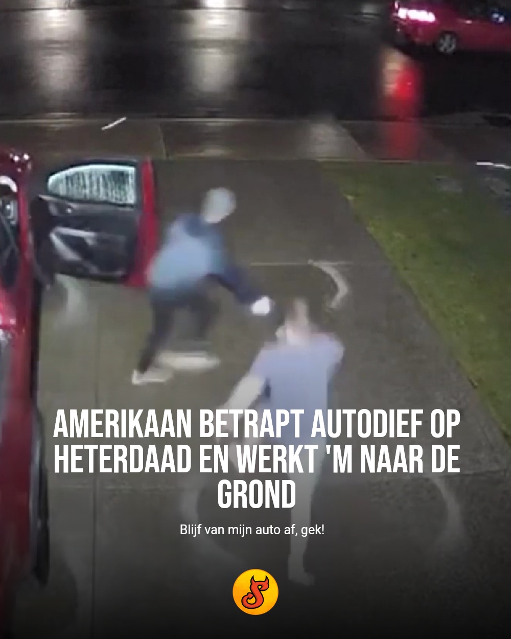 Amerikaan betrapt autodief op heterdaad en werkt 'm naar de grond