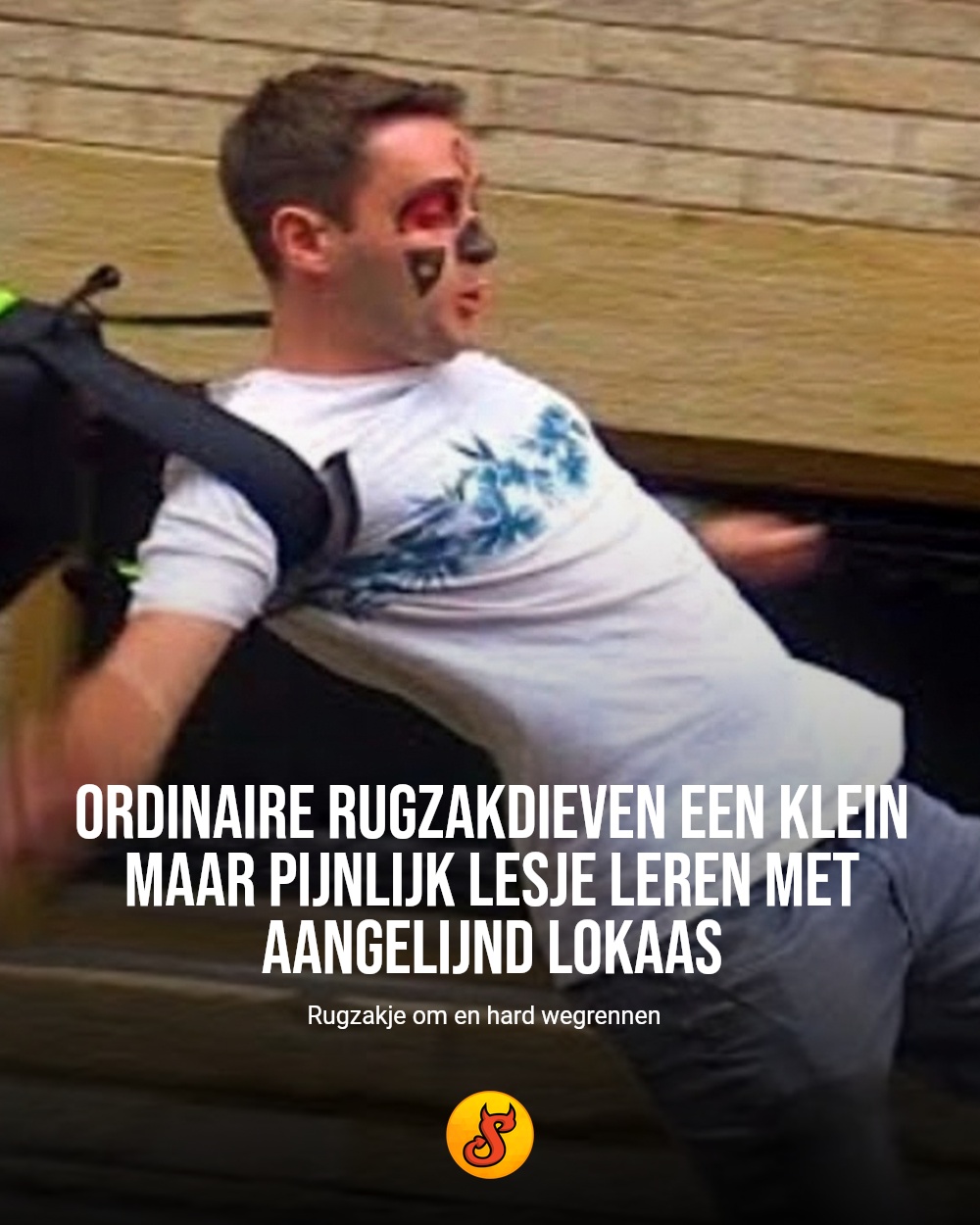 Ordinaire rugzakdieven een klein maar pijnlijk lesje leren met aangelijnd lokaas