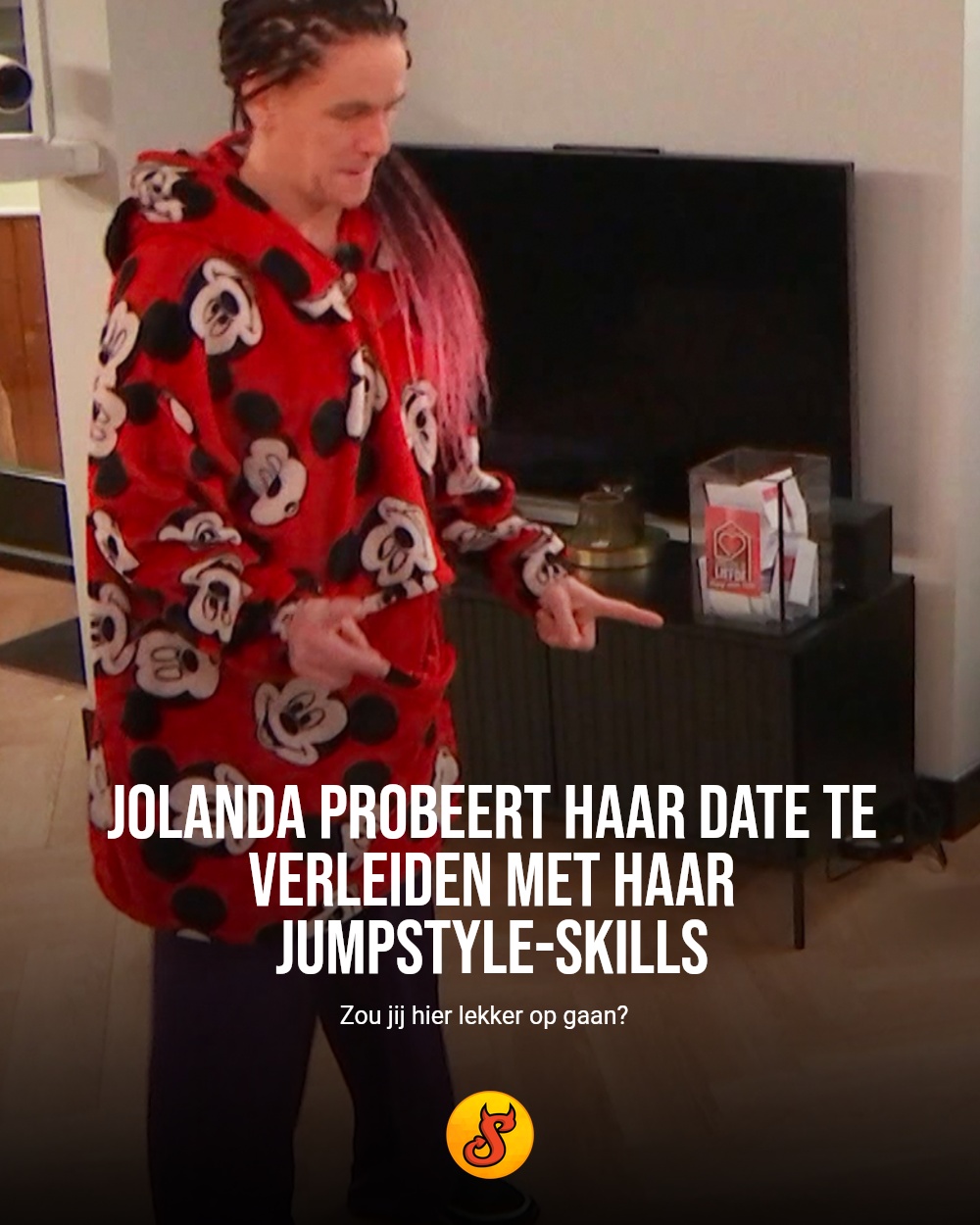 Jolanda probeert haar date te verleiden met haar jumpstyle-skills