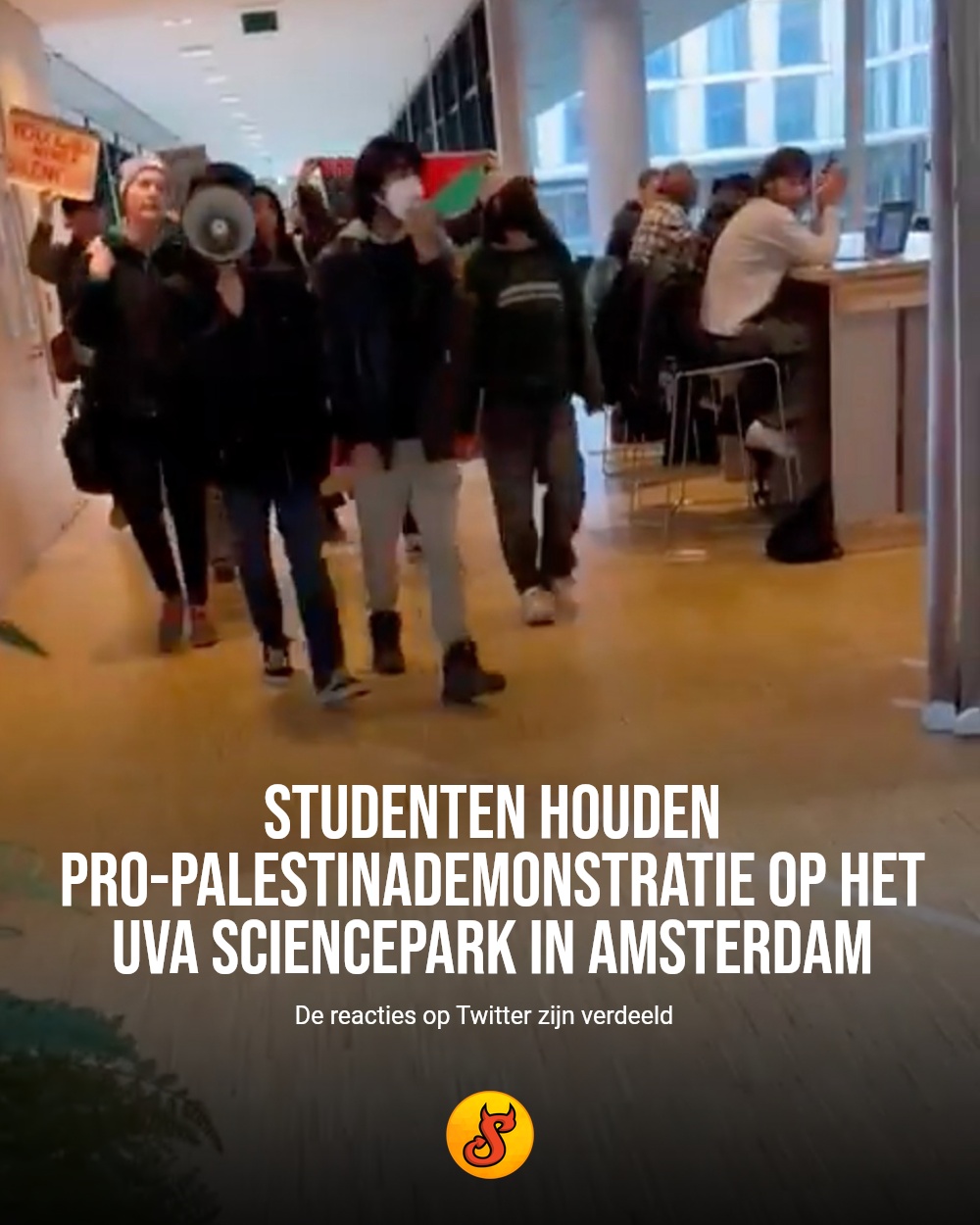 Studenten houden pro-Palestinademonstratie op het UVA Sciencepark in Amsterdam