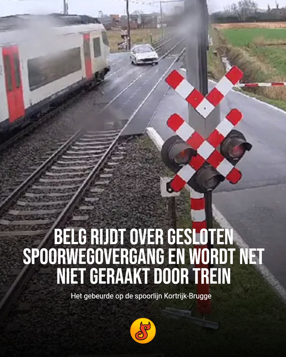 Belg rijdt over gesloten spoorwegovergang en wordt net niet geraakt door trein
