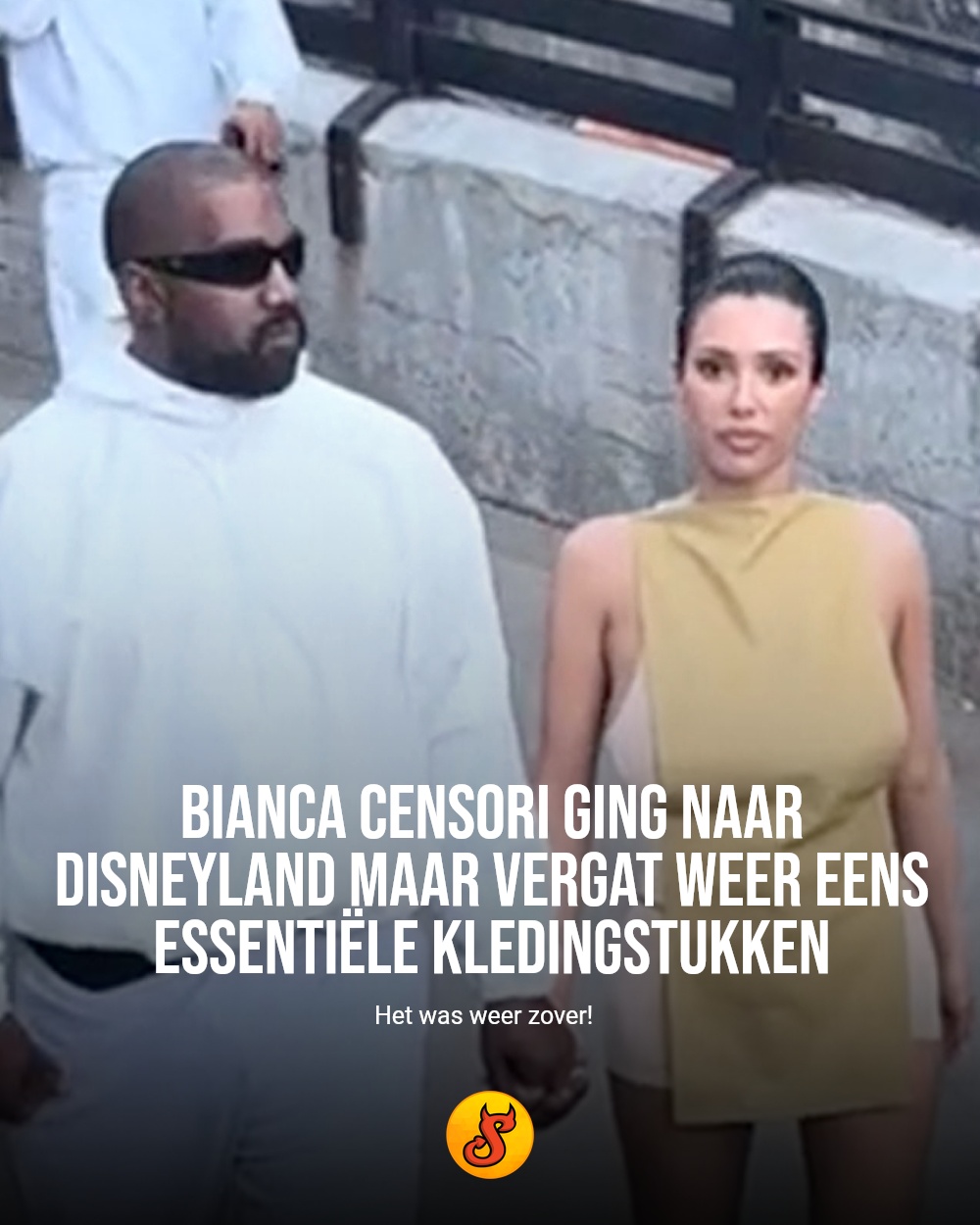 Bianca Censori ging naar Disneyland maar vergat weer eens essentiële kledingstukken