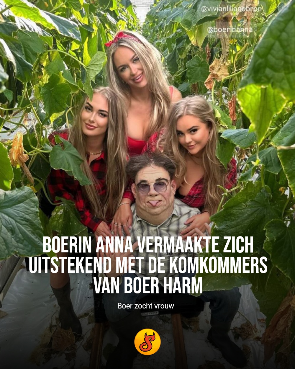 Boerin Anna vermaakte zich uitstekend met de komkommers van Boer Harm
