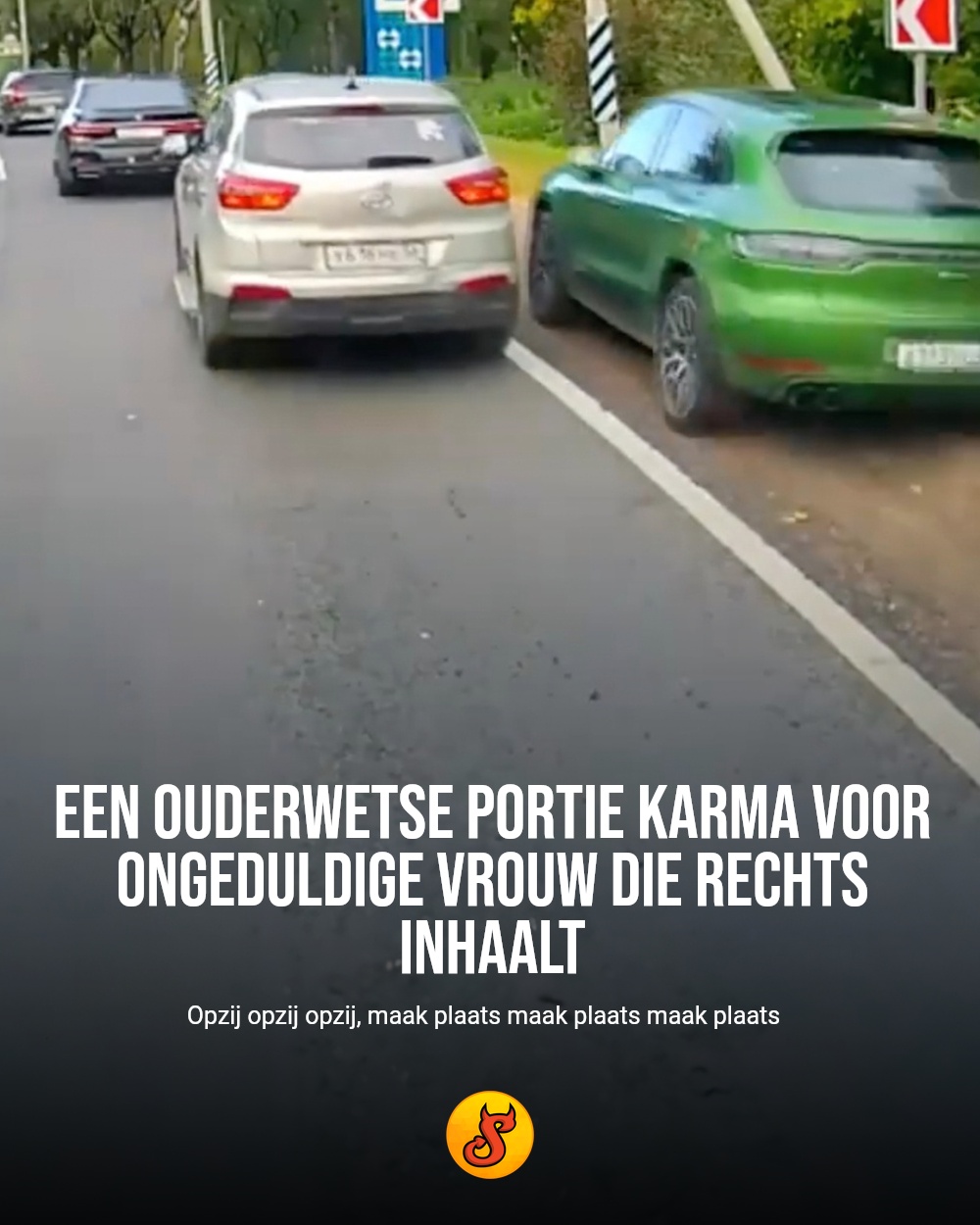 Een ouderwetse portie karma voor ongeduldige vrouw die rechts inhaalt