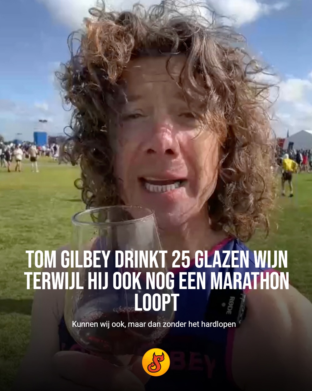 Tom Gilbey drinkt 25 glazen wijn terwijl hij ook nog een marathon loopt