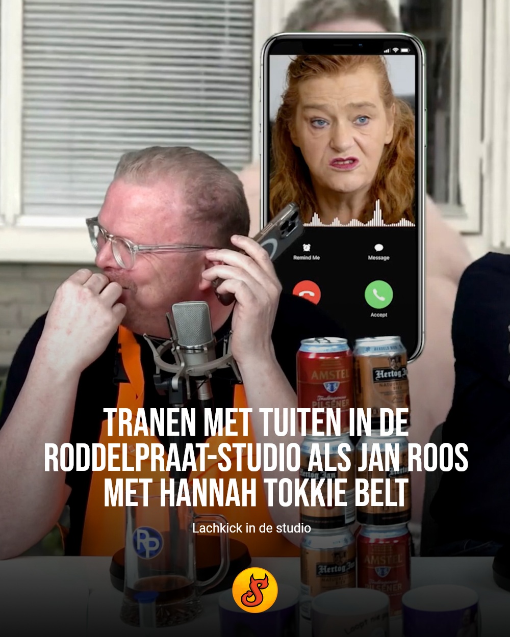 Tranen met tuiten in de Roddelpraat-studio als Jan Roos met Hannah Tokkie belt