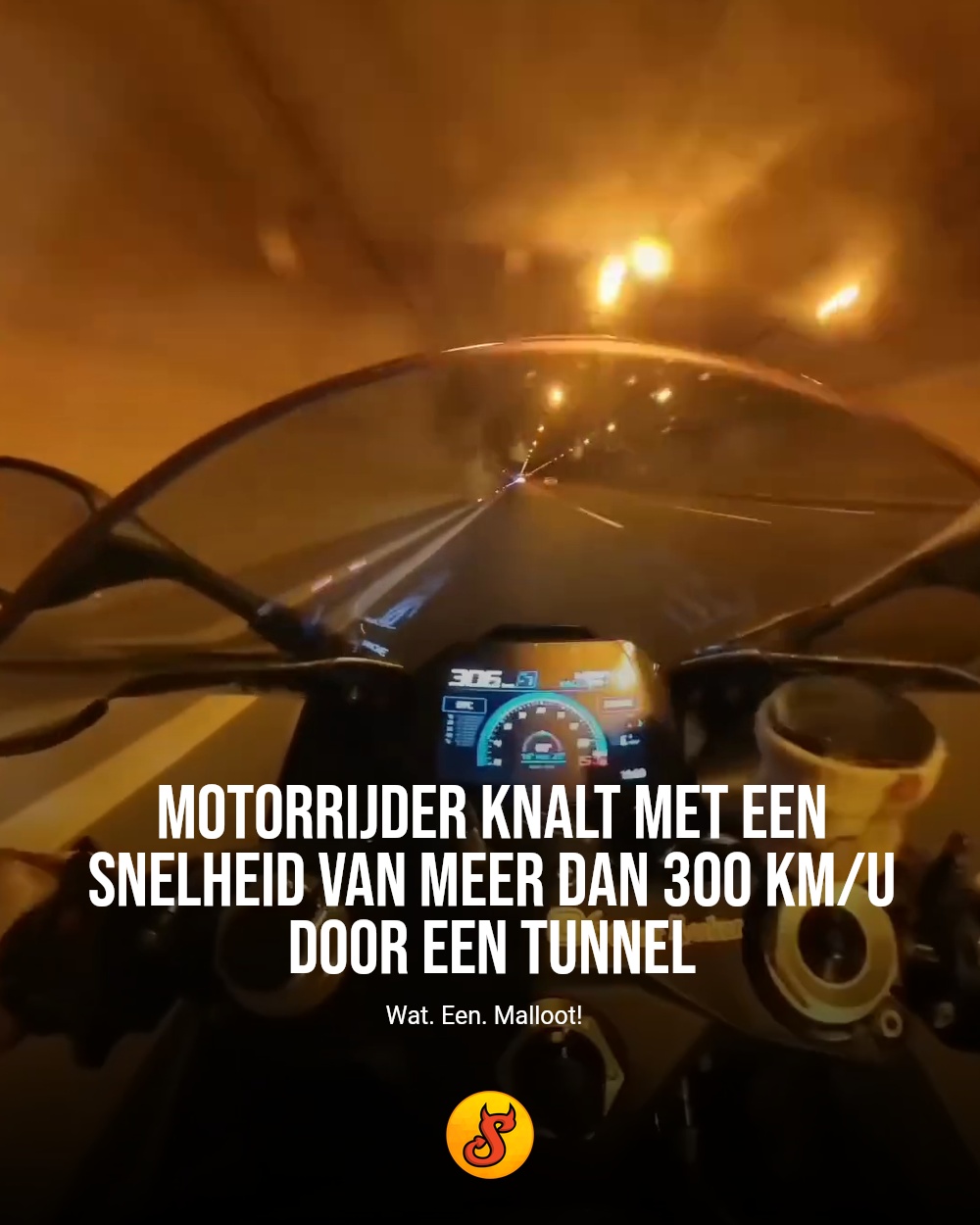 Motorrijder knalt met een snelheid van meer dan 300 km/u door een tunnel