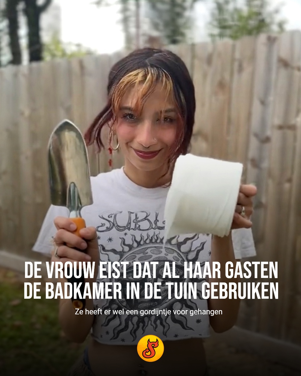 De vrouw eist dat al haar gasten de badkamer in de tuin gebruiken