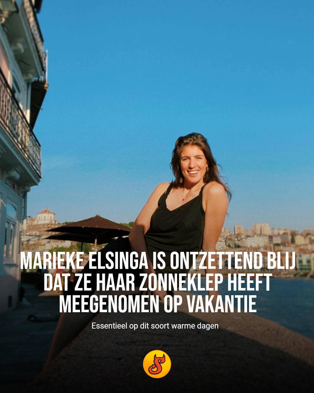 Marieke Elsinga is ontzettend blij dat ze haar zonneklep heeft meegenomen op vakantie