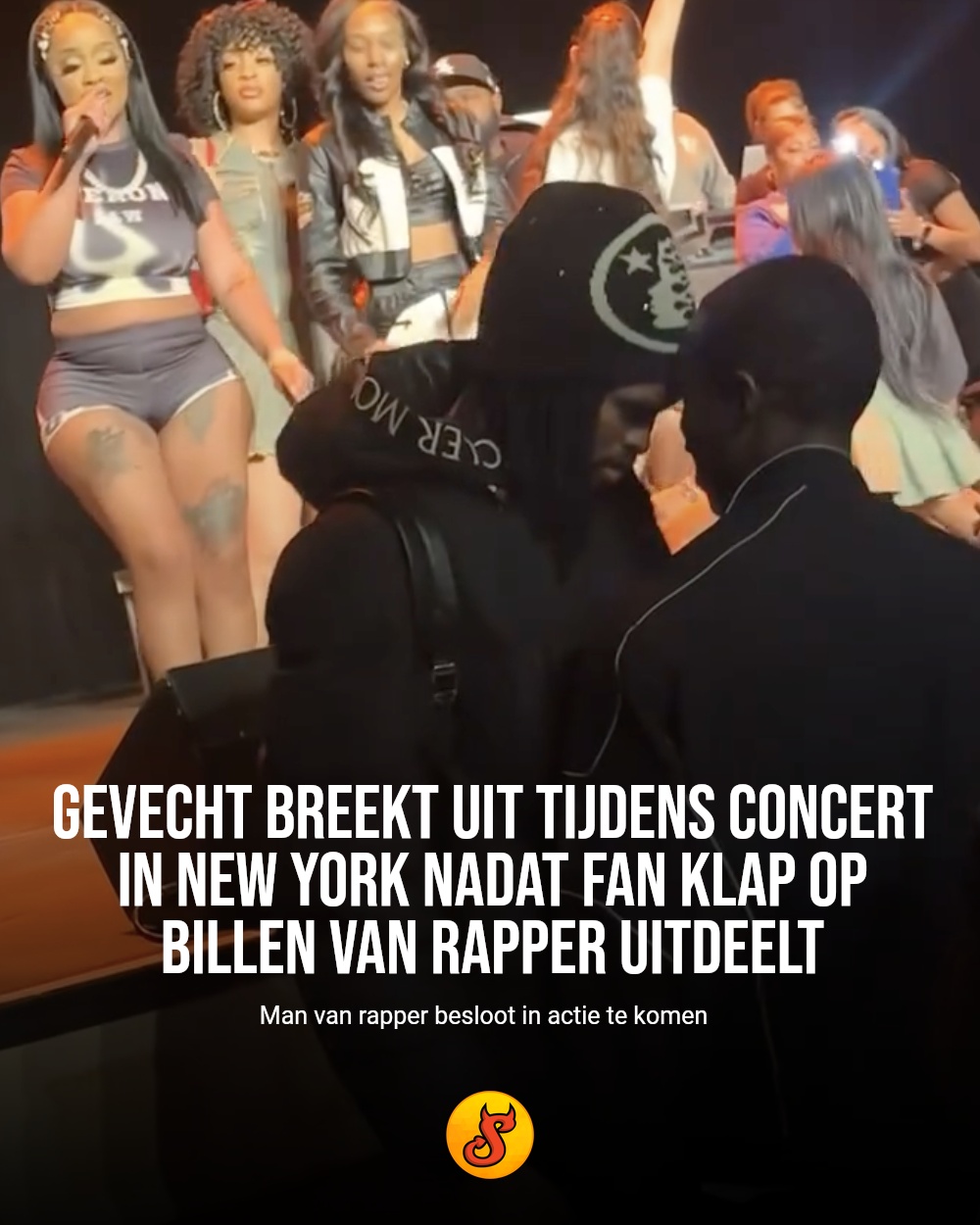 Gevecht breekt uit tijdens concert in New York nadat fan klap op billen van rapper uitdeelt